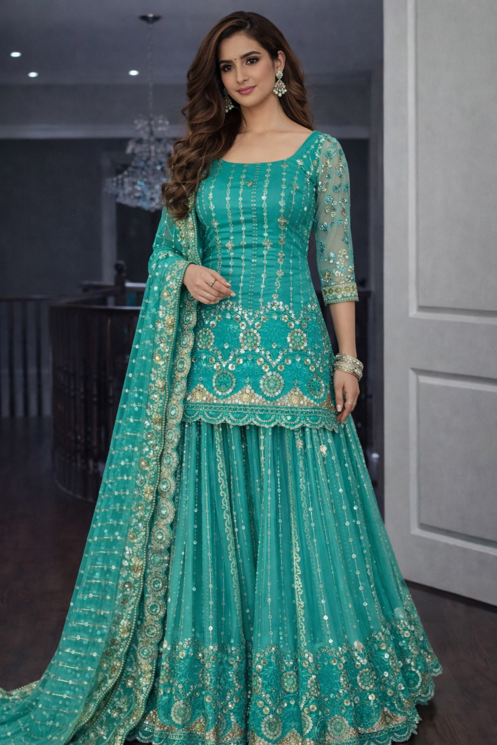 Neelara Teal Lehenga