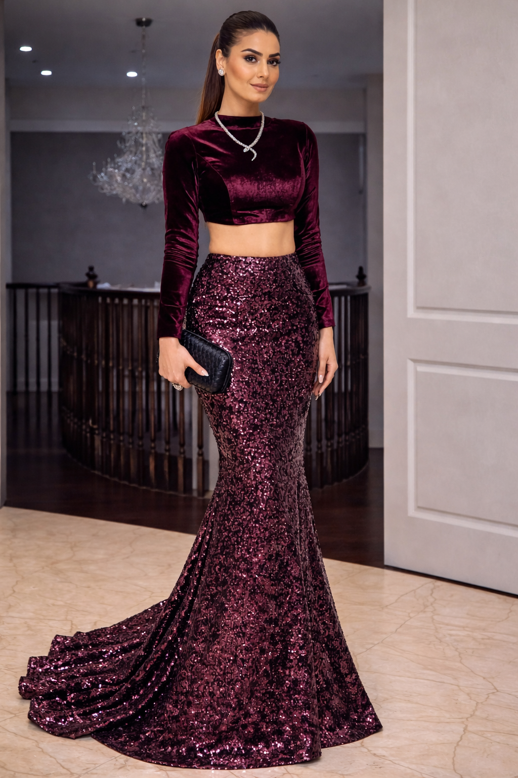 Aarohi Velvet Merlot Lehenga