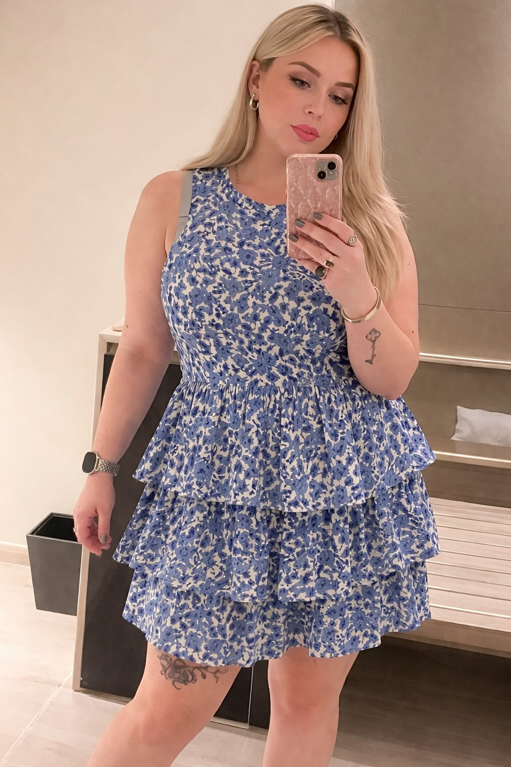 Azure Bloom Ruffle Dress